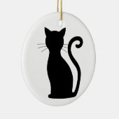 Cute Black Cat Silhouette Fun Black and White Keramisch Ornament (Rechts)