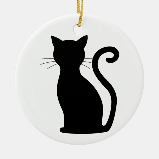 Cute Black Cat Silhouette Fun Black and White Keramisch Ornament (Voorkant)