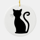 Cute Black Cat Silhouette Fun Black and White Keramisch Ornament (Achterkant)