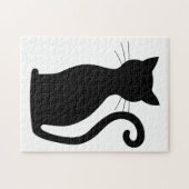 Cute Black Cat Silhouette Fun Black and White Legpuzzel (Horizontaal)