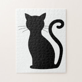 Cute Black Cat Silhouette Fun Black and White Legpuzzel