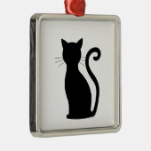Cute Black Cat Silhouette Fun Black and White Metalen Ornament (Rechts)