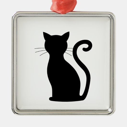 Cute Black Cat Silhouette Fun Black and White Metalen Ornament (Voorkant)