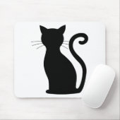 Cute Black Cat Silhouette Fun Black and White Muismat (Met muis)