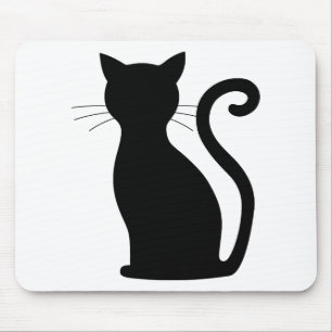 Cute Black Cat Silhouette Fun Black and White Muismat
