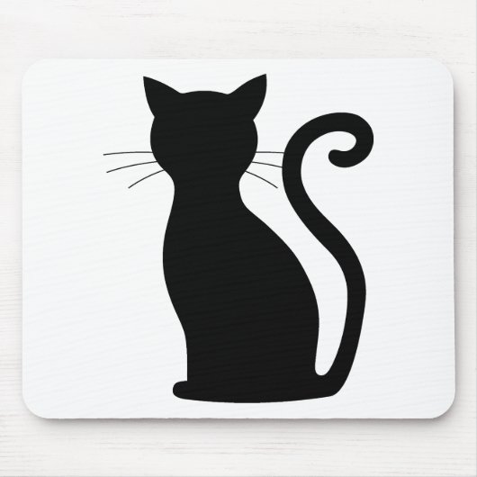 Cute Black Cat Silhouette Fun Black and White Muismat (Voorkant)