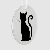 Cute Black Cat Silhouette Fun Black and White Ornament (voorkant)