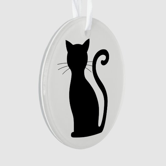 Cute Black Cat Silhouette Fun Black and White Ornament (voorkant)