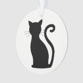 Cute Black Cat Silhouette Fun Black and White Ornament (voorkant)