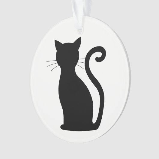 Cute Black Cat Silhouette Fun Black and White Ornament (voorkant)