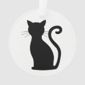 Cute Black Cat Silhouette Fun Black and White Ornament (voorkant)