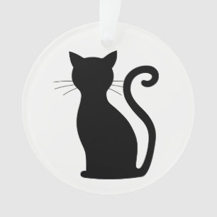 Cute Black Cat Silhouette Fun Black and White Ornament
