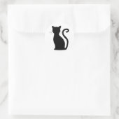 Cute Black Cat Silhouette Fun Black and White Ronde Sticker (Tas)