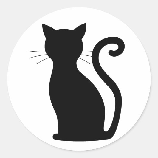 Cute Black Cat Silhouette Fun Black and White Ronde Sticker (Voorkant)
