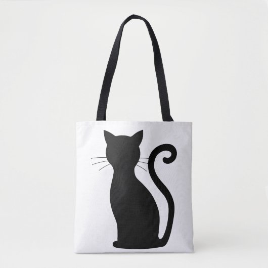 Cute Black Cat Silhouette Fun Black and White Tote Bag (Voorkant)