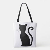 Cute Black Cat Silhouette Fun Black and White Tote Bag (Achterkant)