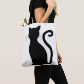 Cute Black Cat Silhouette Fun Black and White Tote Bag (Dichtbij)