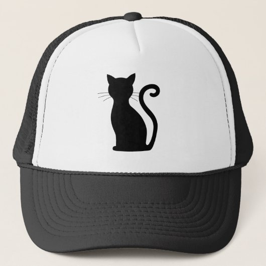 Cute Black Cat Silhouette Fun Black and White Trucker Pet (Voorkant)