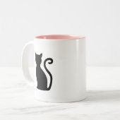 Cute Black Cat Silhouette Fun Black and White Tweekleurige Koffiemok (Voorkant links)