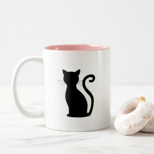 Cute Black Cat Silhouette Fun Black and White Tweekleurige Koffiemok
