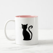 Cute Black Cat Silhouette Fun Black and White Tweekleurige Koffiemok (Links)