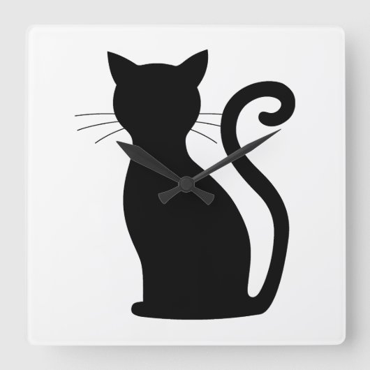 Cute Black Cat Silhouette Fun Black and White Vierkante Klok (Voorkant)
