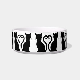 Cute Black Cat Silhouette Fun Black and White Voerbakje