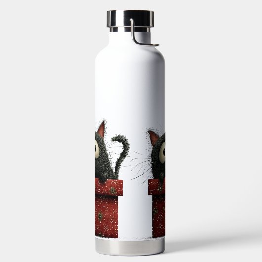 CUTE BLACK CAT SITTING IN A RED PRESENT WATERFLES (Links)