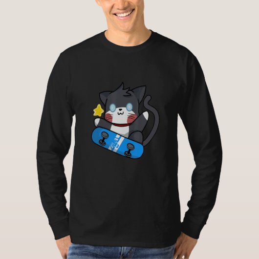 Cute Black Cat Skateboard T-shirt (Voorkant)