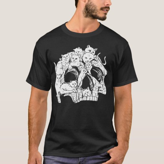 Cute Black Cat Skull Kitty Skeleton Scary Hallowee T-shirt (Voorkant)
