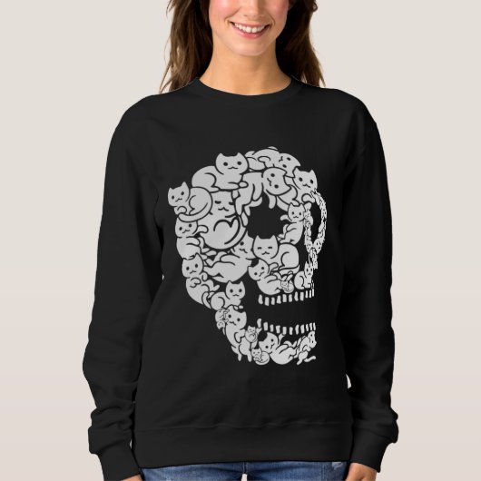 Cute Black Cat Skull Kitty Skeleton Scary Hallowee Trui (Voorkant)