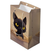 Cute Black Cat Swimming Celebration Art Medium Cadeauzakje (Voorkant Gekanteld)