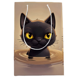 Cute Black Cat Swimming Celebration Art Medium Cadeauzakje