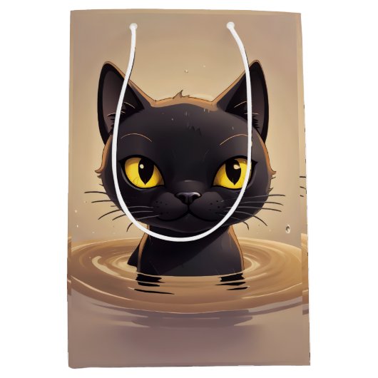 Cute Black Cat Swimming Celebration Art Medium Cadeauzakje (Voorkant)