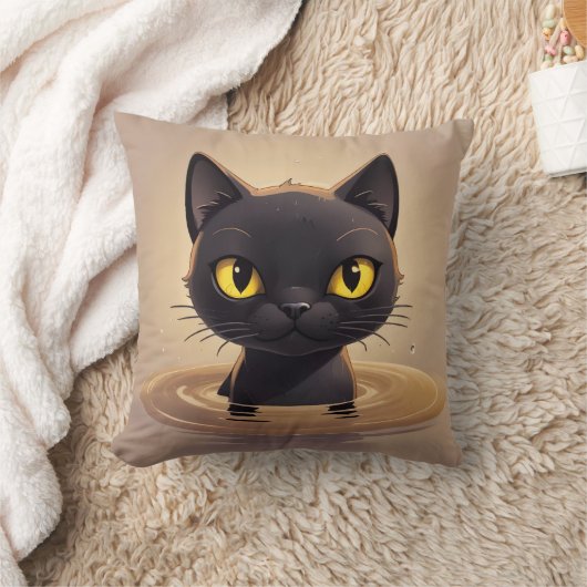 Cute Black Cat Swimming Decorative Art Kussen (Deken)