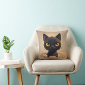 Cute Black Cat Swimming Decorative Art Kussen (Stoel)