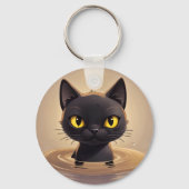 Cute Black Cat Swimming Decorative Art Sleutelhanger (Voorkant)