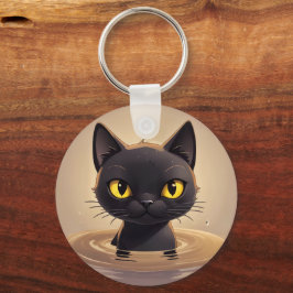 Cute Black Cat Swimming Decorative Art Sleutelhanger
