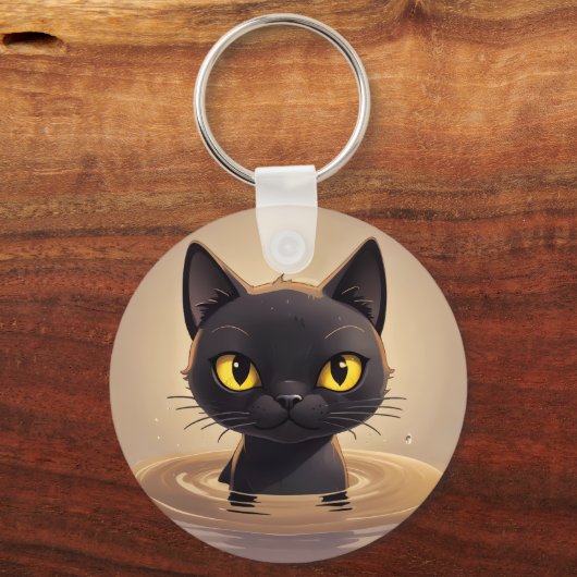 Cute Black Cat Swimming Decorative Art Sleutelhanger (Achterkant)