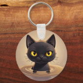 Cute Black Cat Swimming Decorative Art Sleutelhanger (Voorkant)