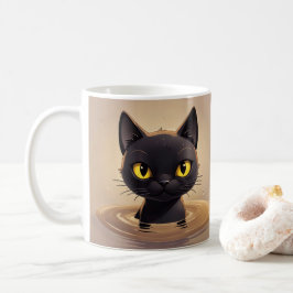 Cute Black Cat Swimming Graphic Art Koffiemok