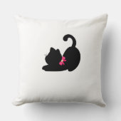 Cute Black Cat Throw Pillow | Elegant Pink Bow Tie Kussen (Voorkant)