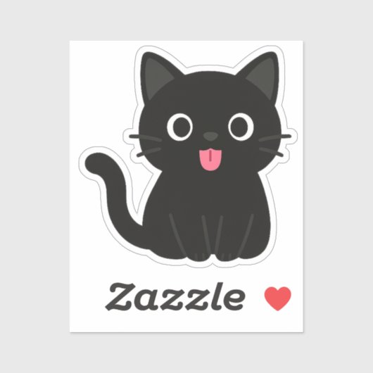 Cute Black Cat Tongue Out Sticker (Vel)