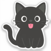 Cute Black Cat Tongue Out Sticker (Voorkant)