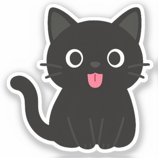 Cute Black Cat Tongue Out Sticker (Voorkant)