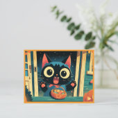 Cute Black Cat Trick or Treat Halloween Briefkaart (Staand voorkant)