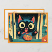 Cute Black Cat Trick or Treat Halloween Briefkaart (Voorkant / Achterkant)