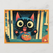 Cute Black Cat Trick or Treat Halloween Feestdagenkaart (Voorkant)