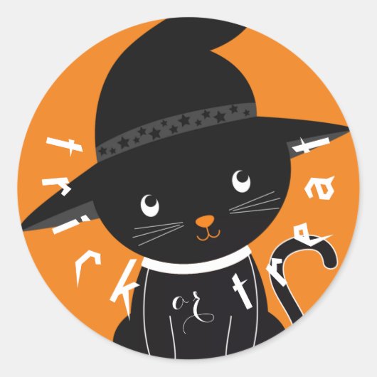 Cute Black Cat Trick or treat Halloween Ronde Sticker (Voorkant)