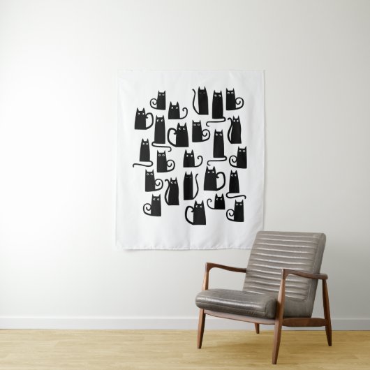 Cute Black Cat Wandkleed (In situ)